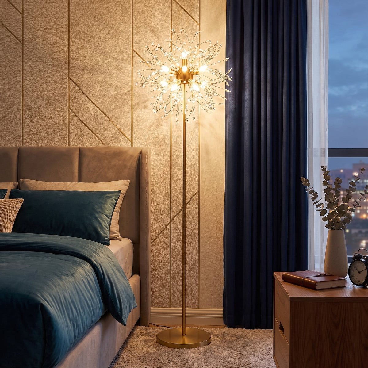 Airfind 63-Inch Crystal Floor Lamp with Acrylic Crystals, Metal Acrylic Stainless Steel Frame, 11in x 63in Cord Length 6.9 ft Footprint, Gold