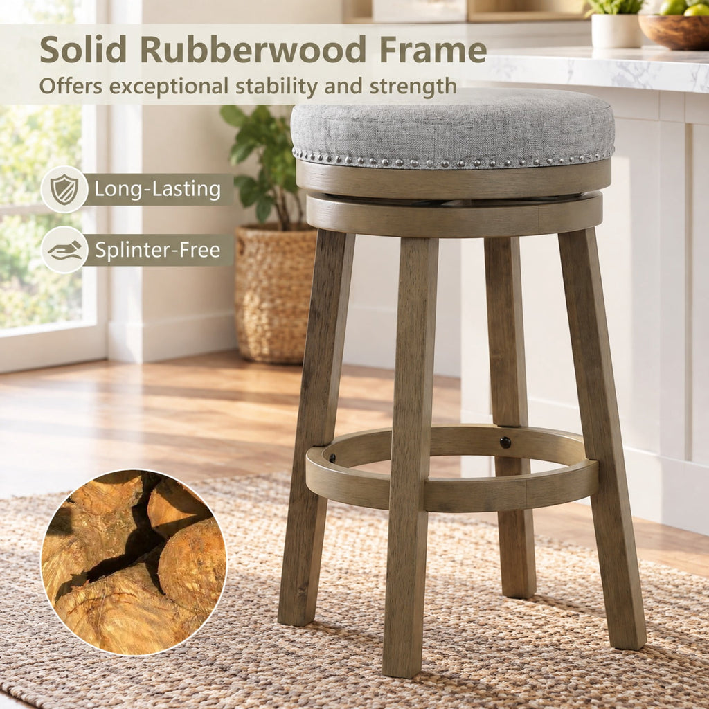 Airfind Swivel Bar Stools Set of 2 Linen Fabric Upholstered Barstools with Back-31.5 Inches, 330 lbs Capacity, Rubber Wood Linen Fabric Sponge Frame
