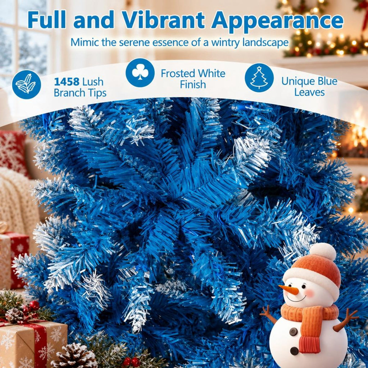 Airfind 6/7/8/9 FT Artificial Christmas Tree with 767 Snowy Branch Tips-8 FT, PVC Metal Frame, 3.1 x 6 ft Footprint, Blue