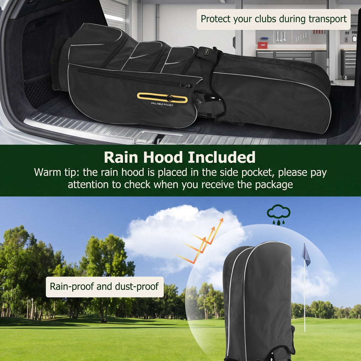 Airfind 9.5 Inch Lightweight Golf Cart Bag with 15 Way Top Dividers, 7 Zipper Pockets, Cooler Bag, Rain Hood, Shoulder Strap for Men Women, Black