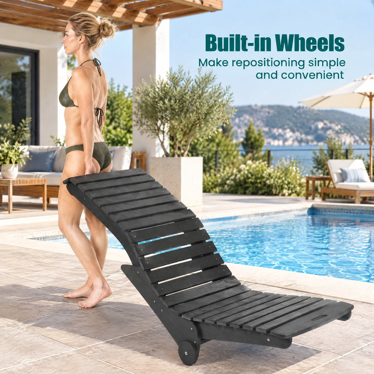AIRFIND In-Pool Lounge Chair with Rear Wheels, HDPE Weighted Chaise for 5.5 to 8.5 in Water Depth, 450 lb Capacity, 64 in Long, Dark Gray
