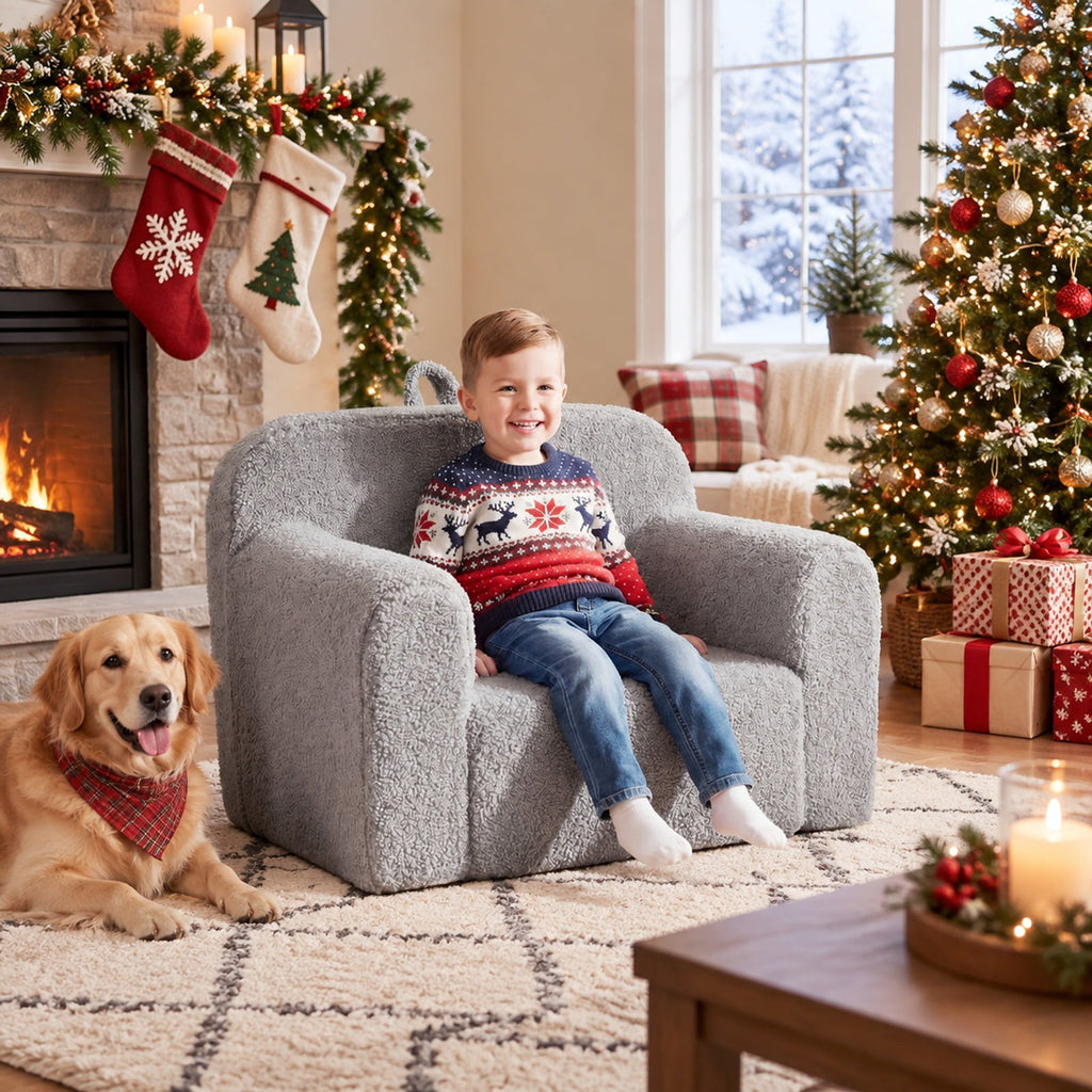 Airfind Youth Couch Portable Youth Sofa with Anti-slip Base, Teddy Fleece Fabric, for 3 and Years Old, 24.5 Inch X 16 Inch X 16 Inch, Gray