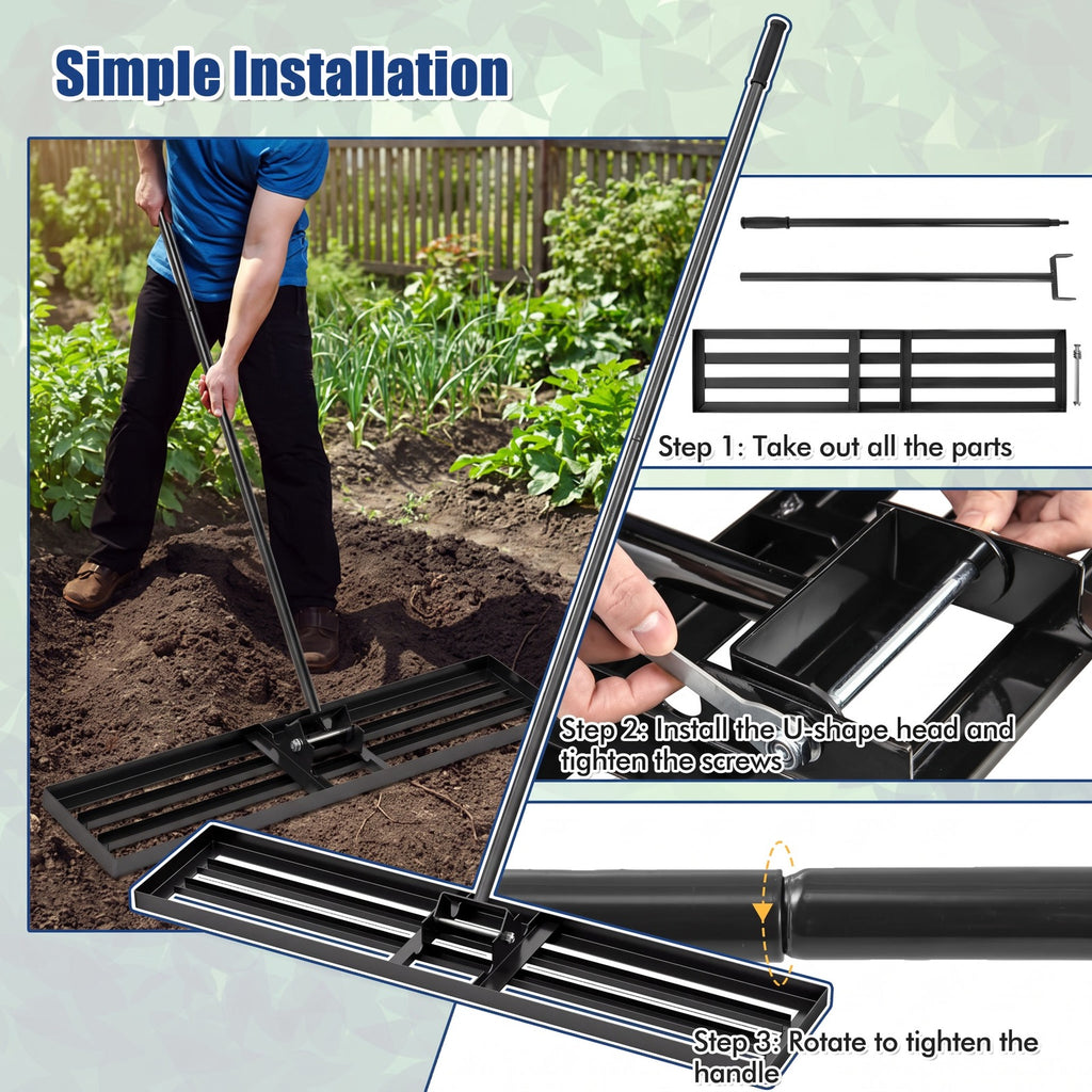 Airfind Lawn Leveling Rake 46 x 10 Inch Heavy Duty Lawn Level Tool for Soil, Metal PVC Plate Frame, 46 x 10 Handle Length 67 Footprint, Black