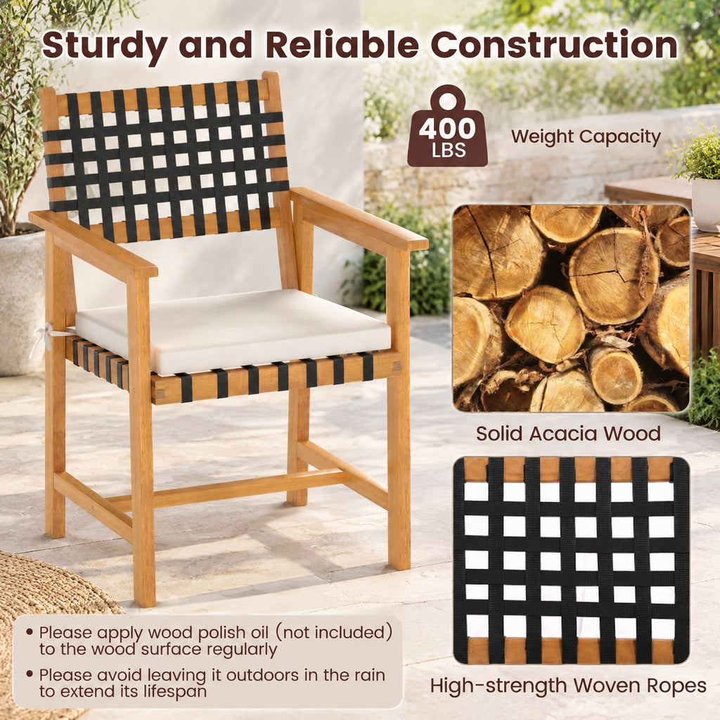 Airfind Outdoor Wooden Dining Chair Set of 2 with Armrests and Curved Back, Chair 400 lbs Capacity, 23 x 22.5 x 34 Footprint, White