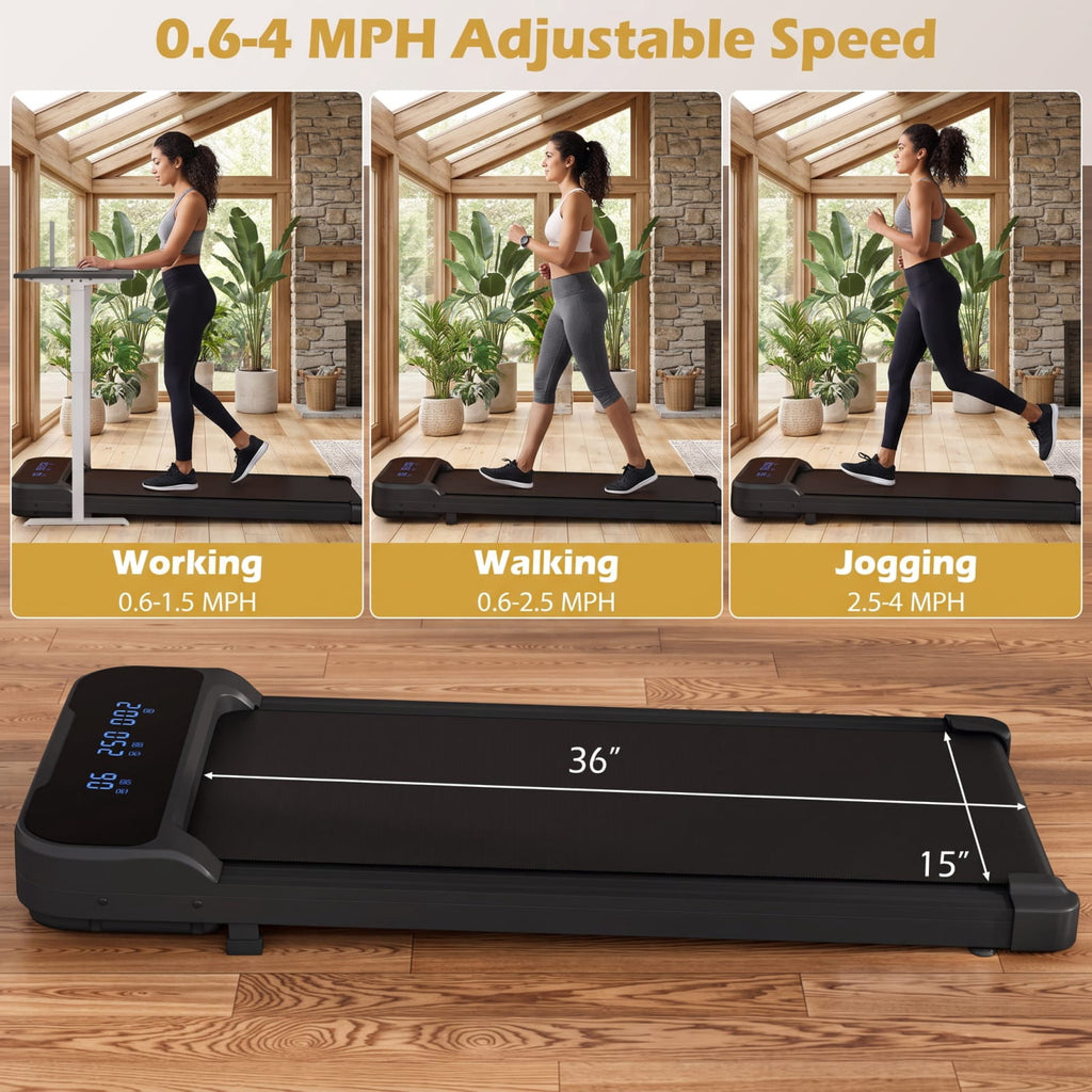 Airfind 2.5 HP Under Desk Treadmill with Remote Control and 3 Countdown Modes for Home Office Walking Pad Jogging, Black