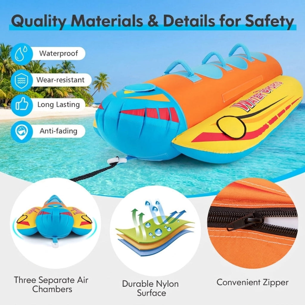 Airfind Inflatable Banana Boat for 3 Riders with EVA-Padded Seats, Yellow