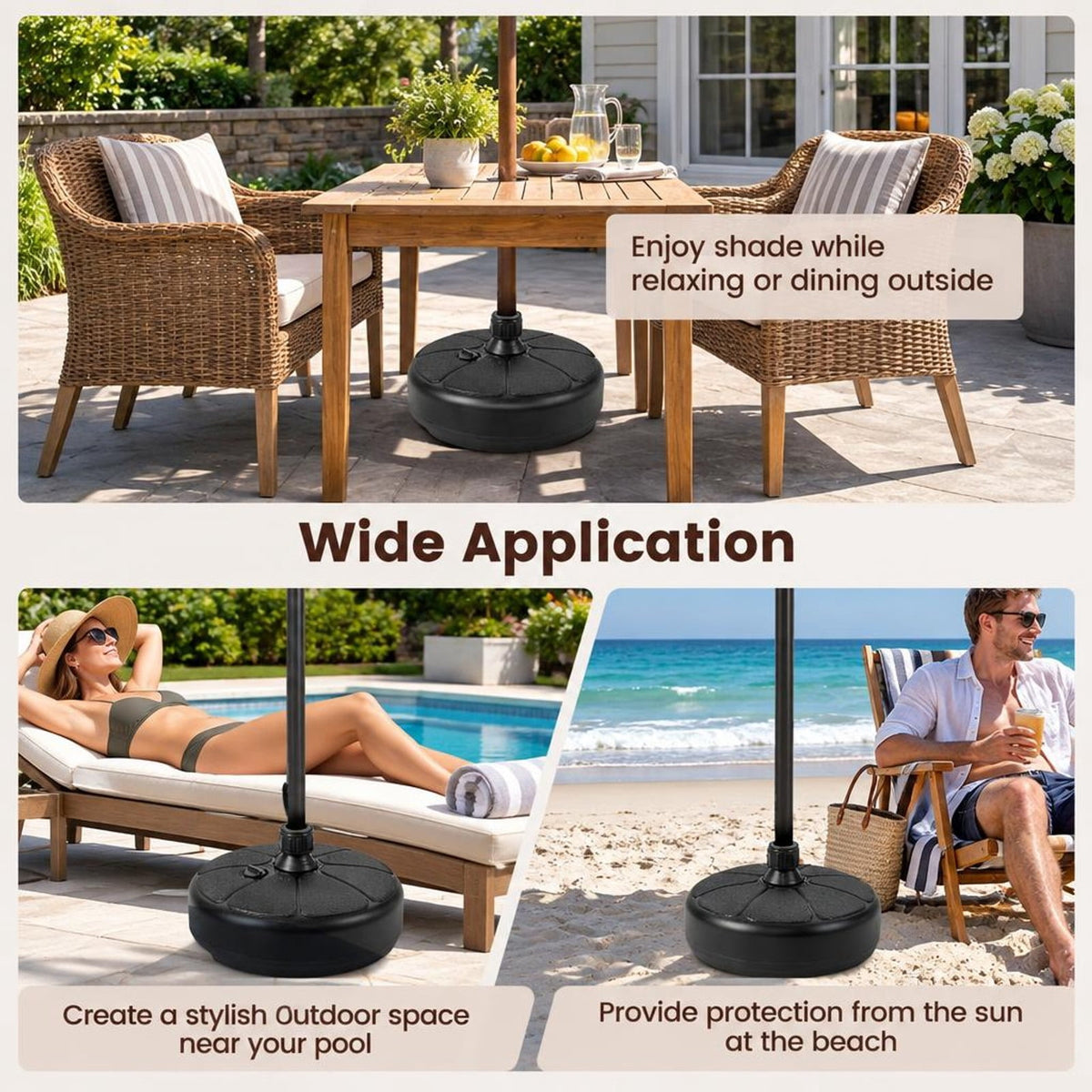 Airfind 27 lbs Fillable Round Umbrella Base Stand for Yard Garden Poolside, HDPE Frame, Black, easily set up or taken down no tools required