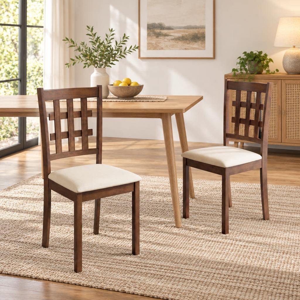 Airfind Set of 2 Wood Kitchen Chairs with Faux Leather Upholstered Seat, 265 lbs Capacity, Rubber Wood MDF Polyester Sponge Frame, Coffee