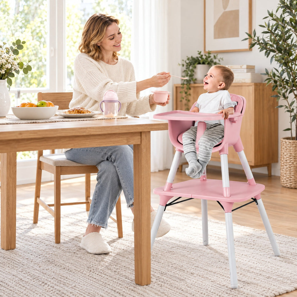 Airfind 4-in-1 Baby Convertible Toddler Table Chair Set with PU Cushion, 33 lbs Capacity, PU PP metal Frame, for 6-36 months, Pink