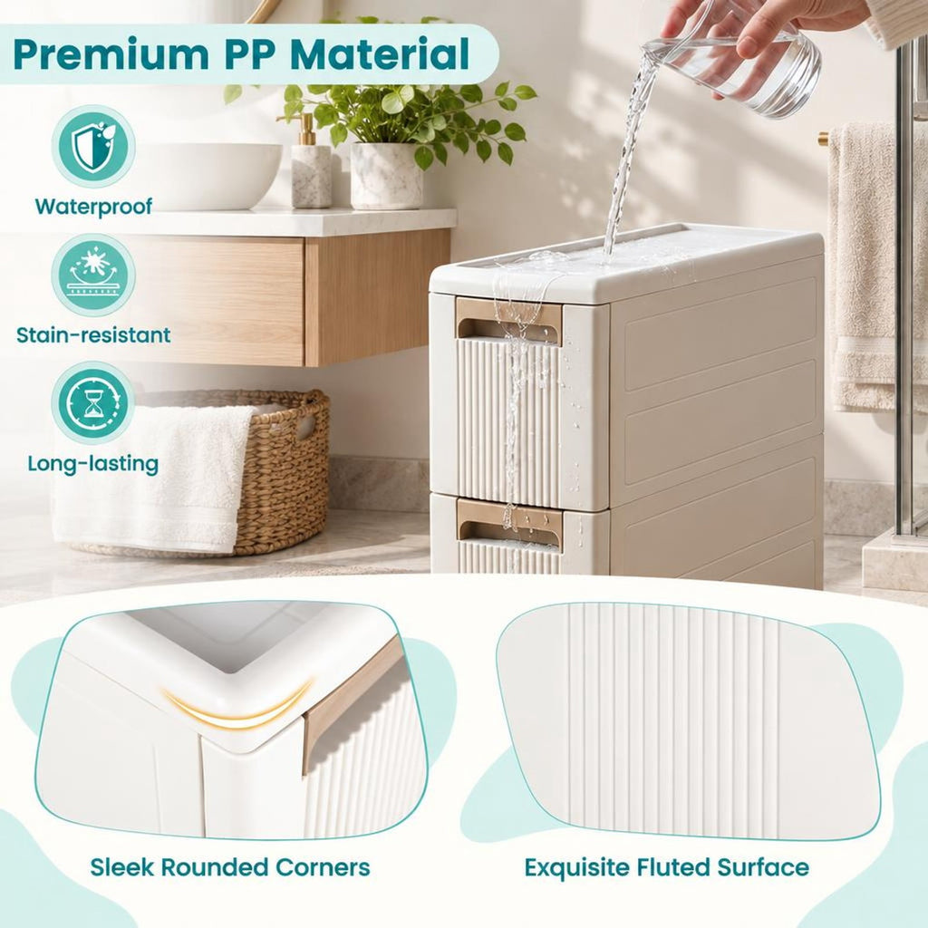 Airfind 3-Tier Narrow Storage Cabinet Slim Rolling Cart with 3 Drawers and 2 Removable Dividers, 11 lbs Capacity, PP Frame, 18 x 7 x 30 Footprint