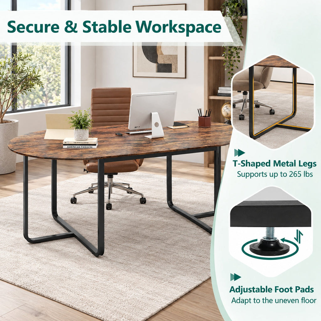 Airfind Oval Conference Industrial Executive, 95 Inches, Table with Dual Cable Holes, 265 lbs Capacity, Engineered Wood Metal Frame, Brown