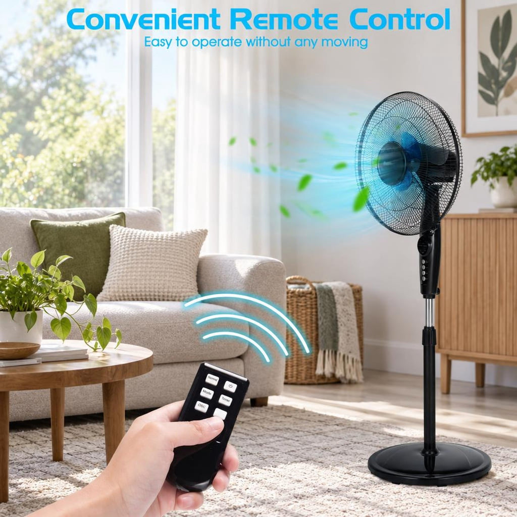 Airfind 16 Inches Adjustable Height Fan with Quiet Oscillating Stand for Home and Office, PP iron Frame, Black