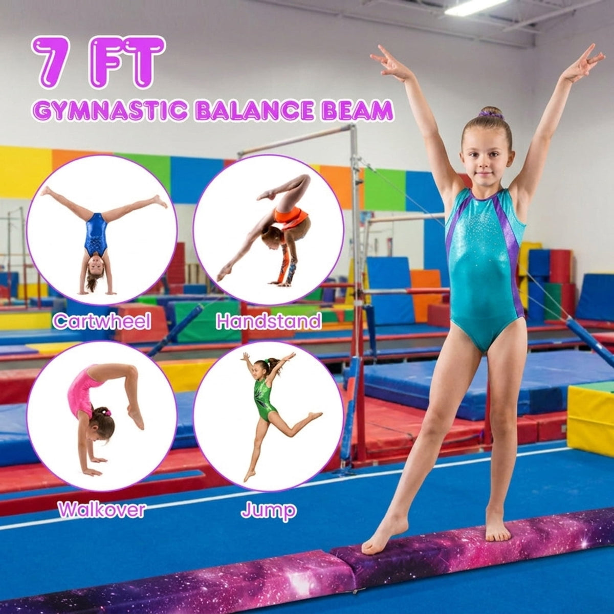 Airfind 7 ft Folding Practice Balance Beam with Suede Cover, Anti-Slip Pads and Pine Wood Frame, Multi