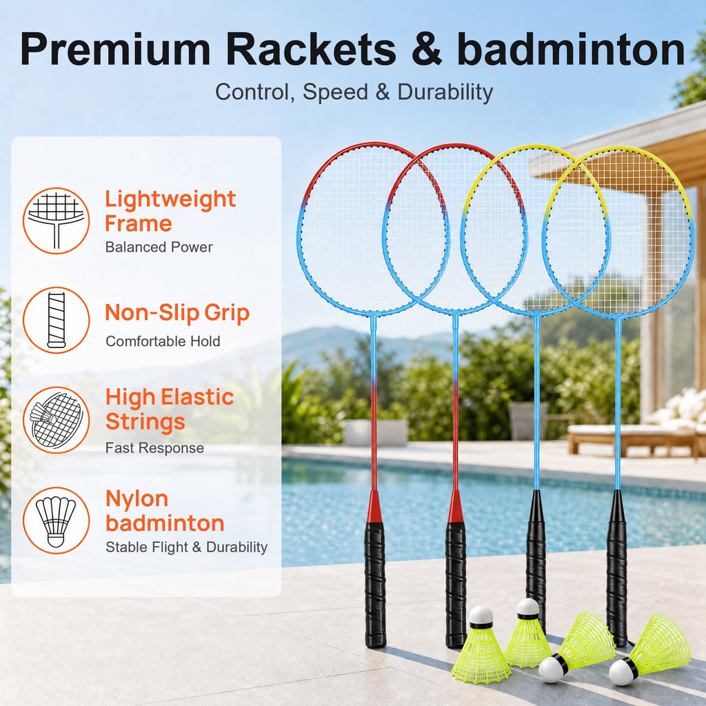 Airfind Volleyball and Badminton Set, Outdoor Portable Badminton Net with Adjustable Height, Complete Net Set with Accessories for Backyard and Beach