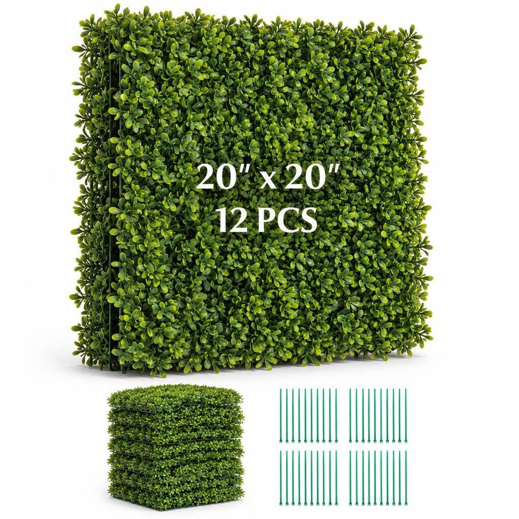 Airfind 12-Pieces 20 Inch x 20 Inch Artificial Hedge Boxwood Panels, PE Each Frame, Green, Panel Size 20 x 20