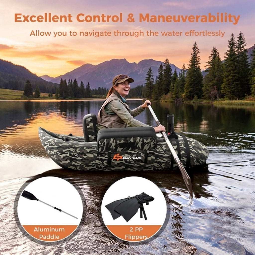 Airfind Inflatable Fishing Float Tube with 350 lb Capacity and Adjustable Shoulder Straps plus Storage Pockets and Foot Pump for Lake Pond River Bass Fly Fishing, Camouflage Multicolor