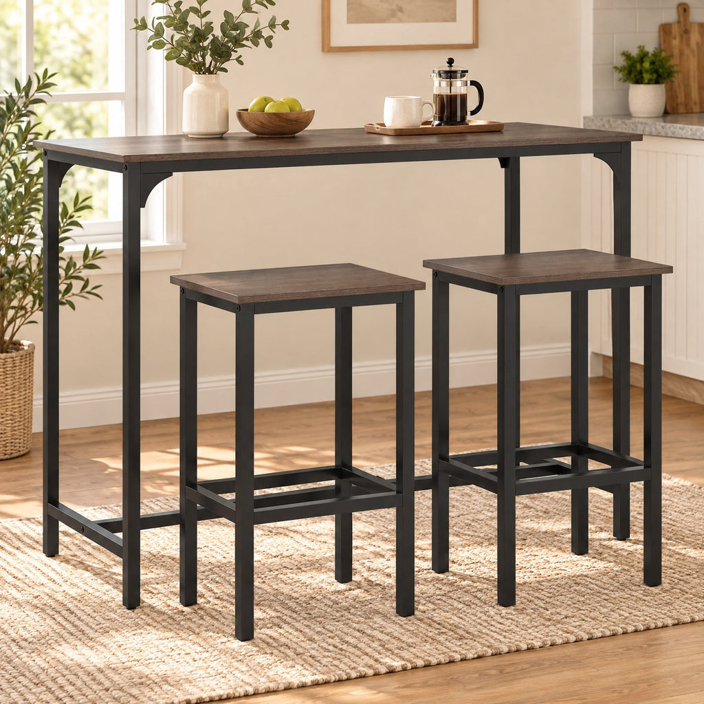 Airfind Industrial 3-Piece 47.5 Counter-Height Dining Table and 2 Bar Stools, 200 lbs Capacity, Metal Engineered Board Frame, Gray