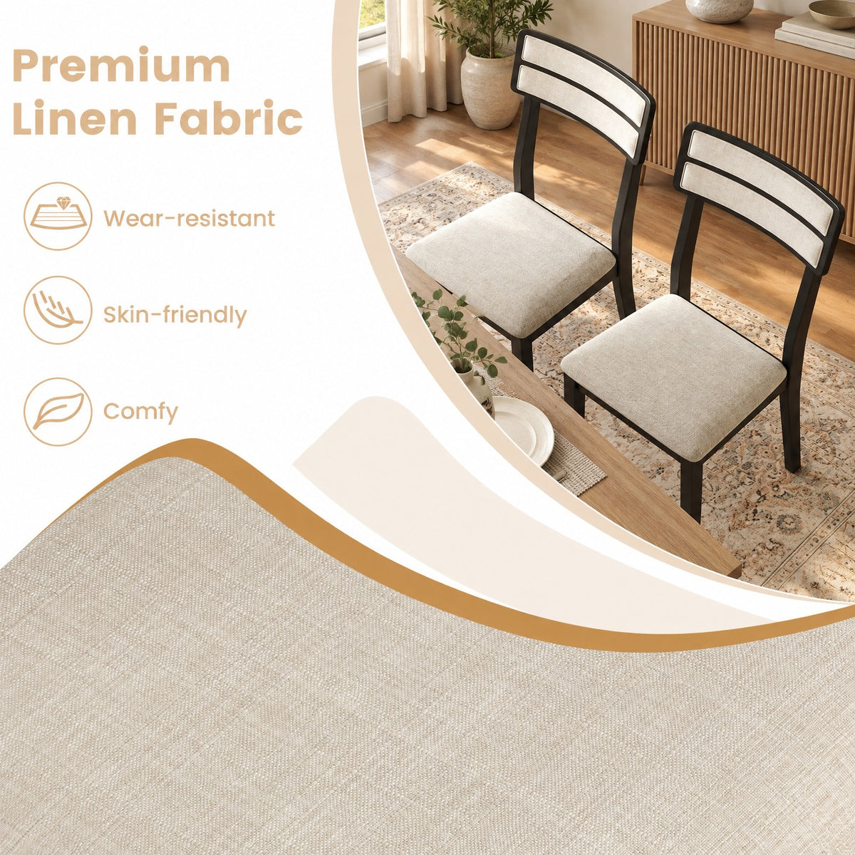 Airfind Modern Dining Chairs Set of 2 with Tilt Backrest for Dining Room, 400 lbs Capacity, Fabric Rubber Wood Frame, 18in x 20in x 35in Footprint