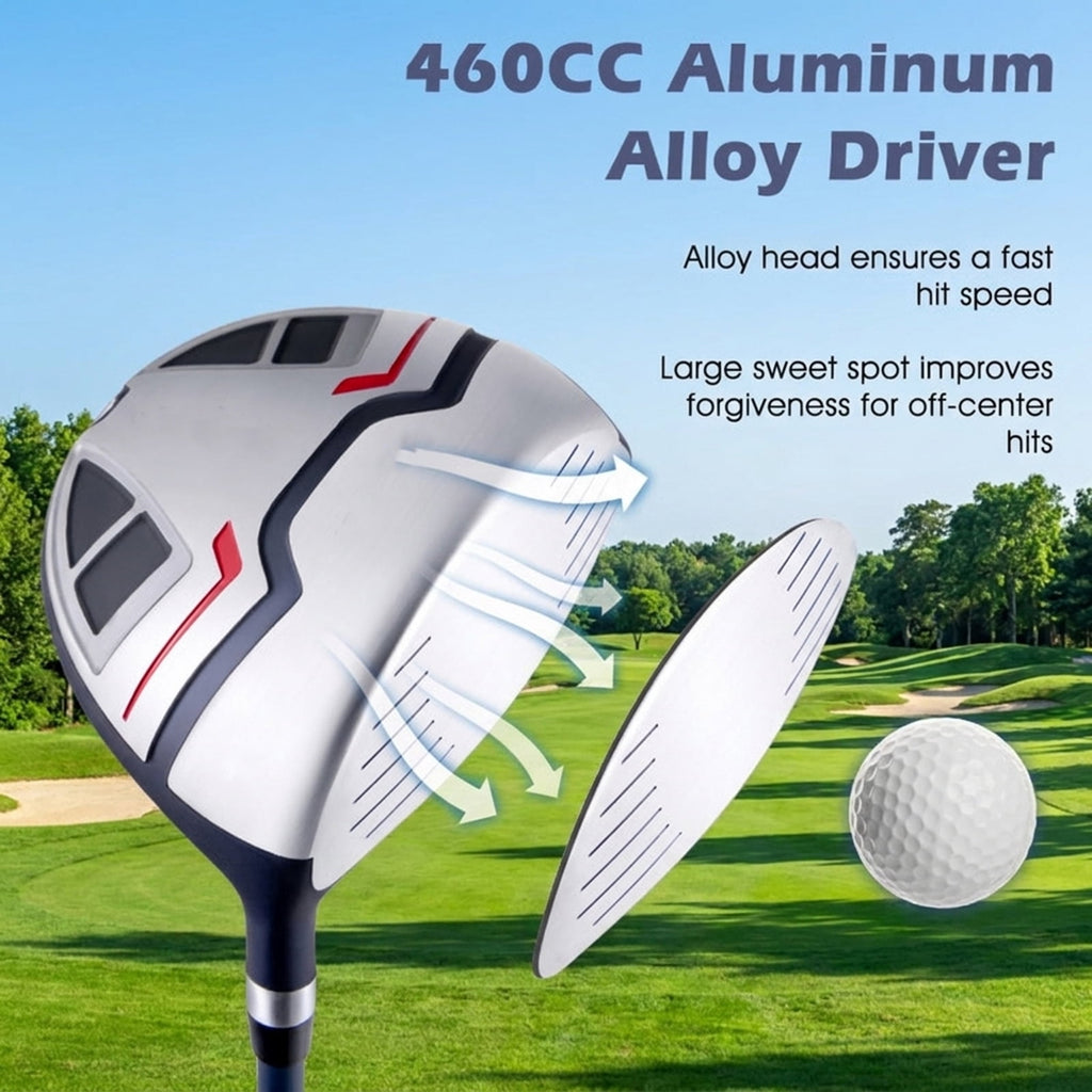 Airfind Junior Complete Golf Club Set for Ages 8-10 with 5 Pieces and Fiberglass Shafts Plus TPR Grip Handles and a Stand Bag as a Full Golf Club Set, Blue