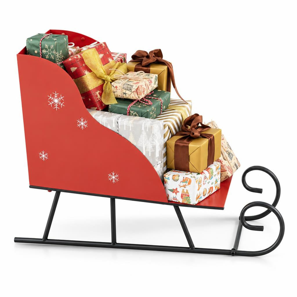 Airfind Metal Christmas Santa Sleigh Basket Xmas Santas Gift Storage Sleigh, 33 lbs Capacity, Metal Frame, 29in x 12.5in x 20in Footprint, Red and Black