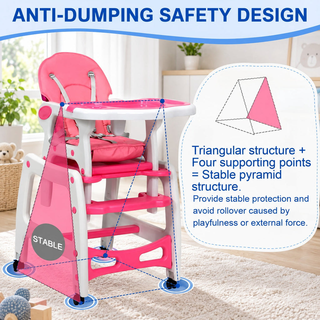 Airfind 3-in-1 Youth High Chair with Lockable Universal Wheels, 50 lbs Capacity, PP PE Sponge, Suitable for 6 Months to 8 Years, Unspecified