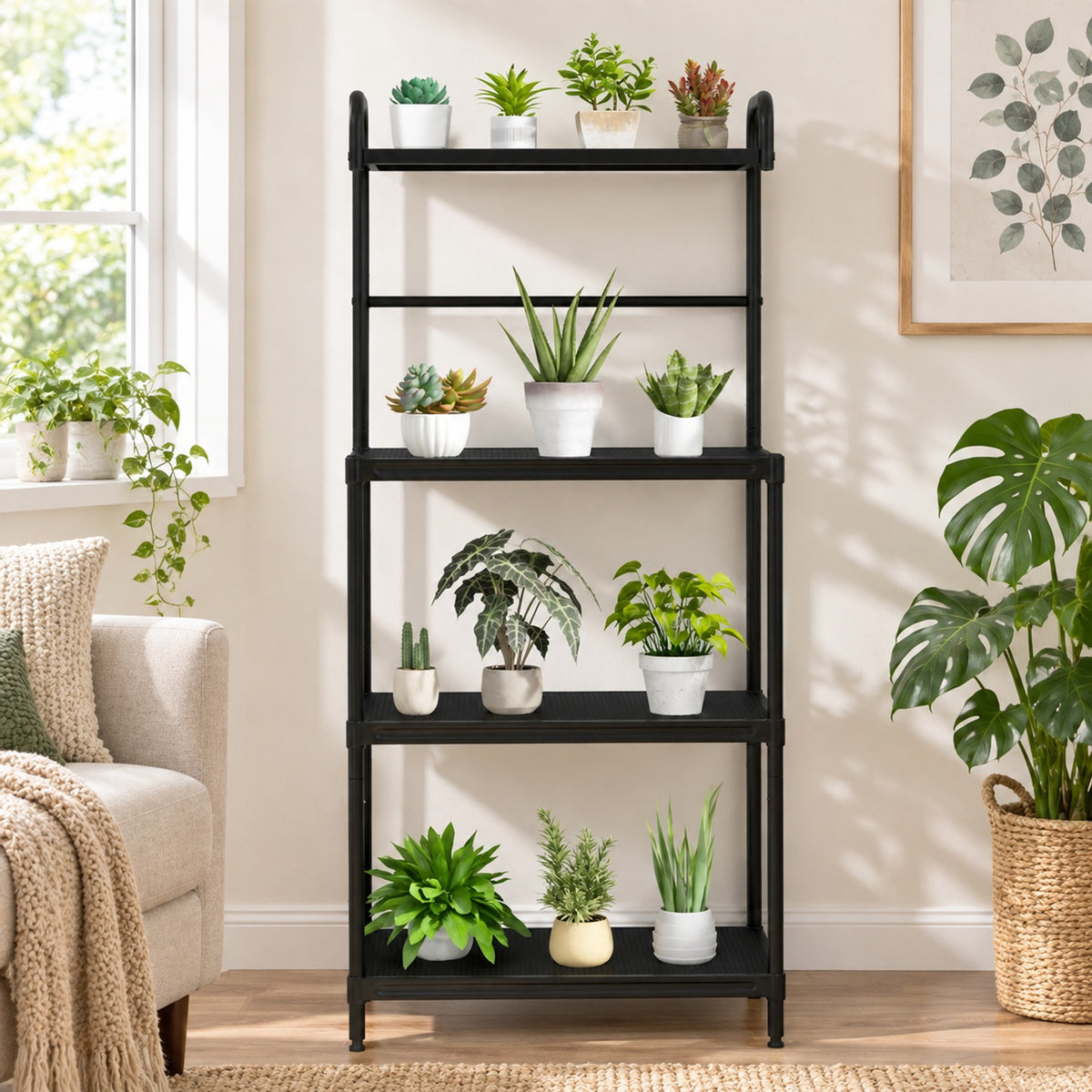 Airfind 4-Tier Kitchen Microwave Storage Rack with Metal Shelves, 55 lbs Capacity, Iron Frame, 23.5 x 13.5 x 53.5 Footprint, Black