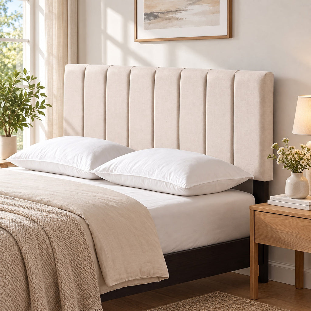 Airfind Linen Upholstered Headboard with Solid Wood Legs and Adjustable Width, Linen Fabric Sponge Rubber Wood MDF Frame, 64 x 3 x 45.5 Footprint