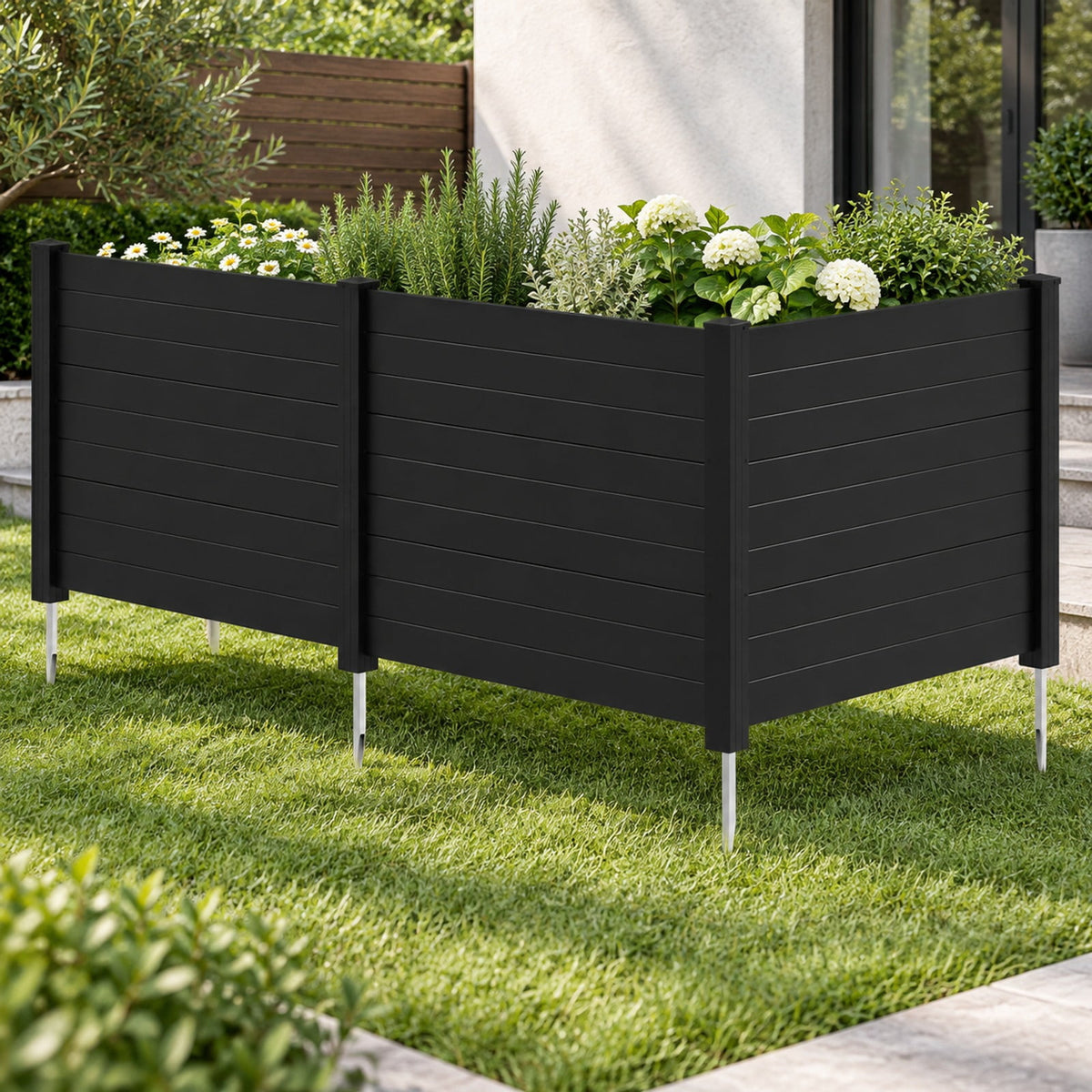 Airfind 48 x 38 Inch Air Conditioner Fence 3 Panels with Metal Ground Stakes for Patio Backyard, PP ABS Galvanized Metal Frame, Black