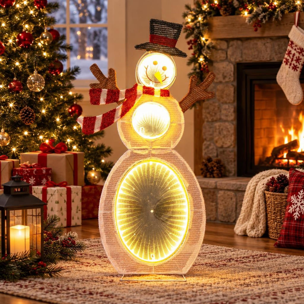 AIRFIND Lighted Snowman Christmas Decoration, 2.6 ft Figure with 105 LED Lights, Mirror Accents, Metal Stand and Ground Stakes for Yard Display