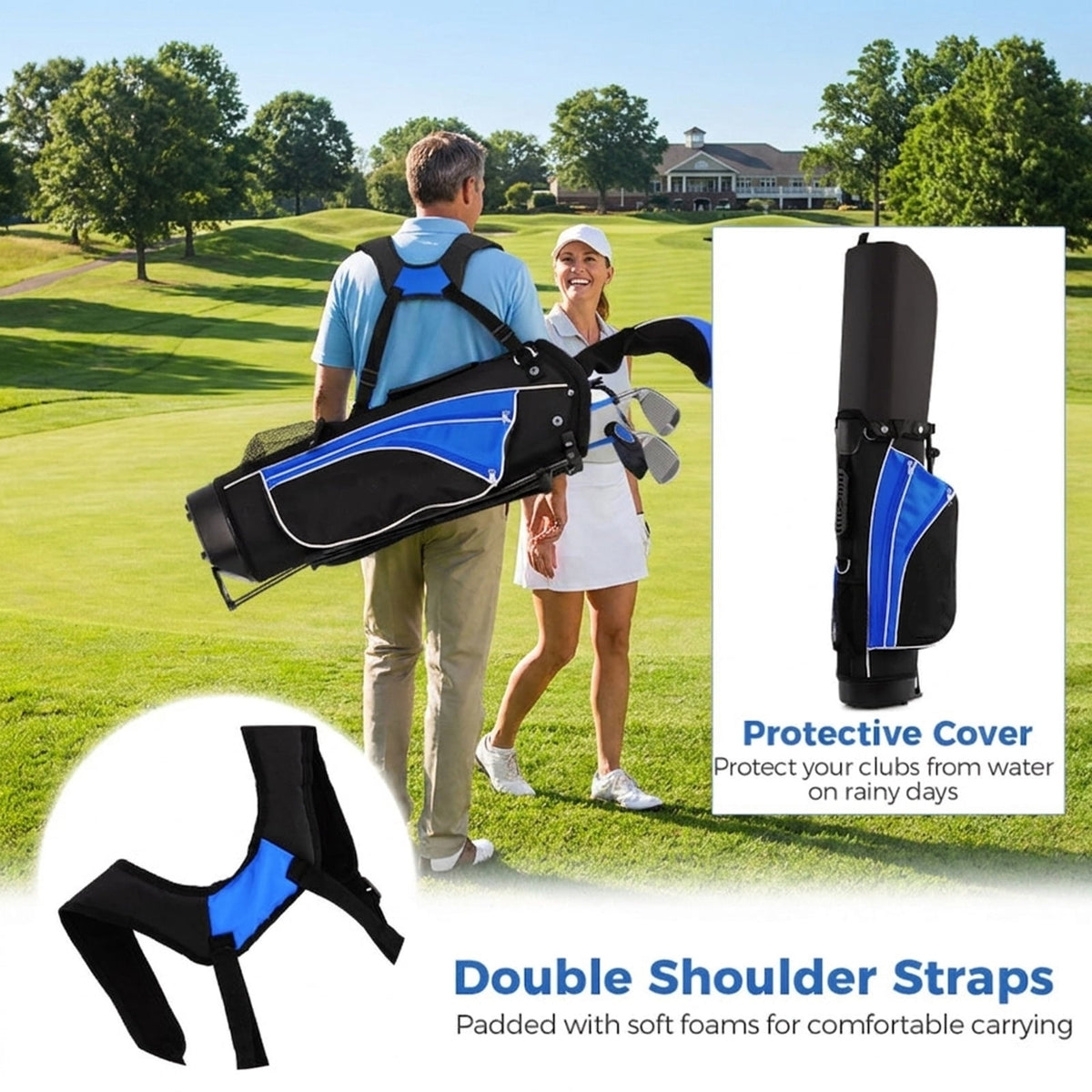 Airfind Children Golf Club Set for Ages 5 to 7 with 4 Lightweight Fiberglass Pieces and Portable Stand Bag, Blue