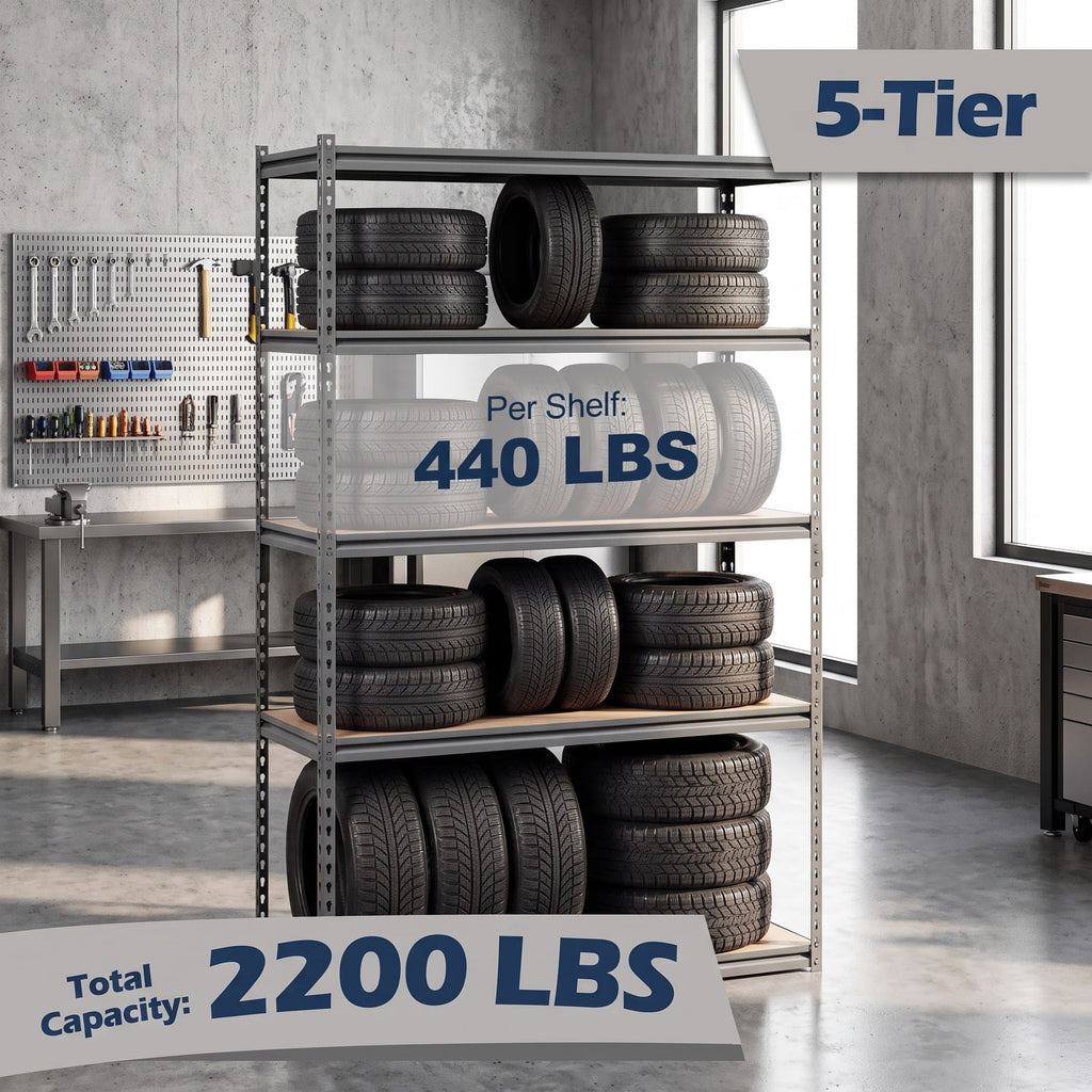 Airfind 5-Tier Garage Shelving Unit 2200 LBS Metal Storage Shelves Adjustable Utility Rack for Warehouse, 440 lbs Capacity, Metal MDF Frame, Gray