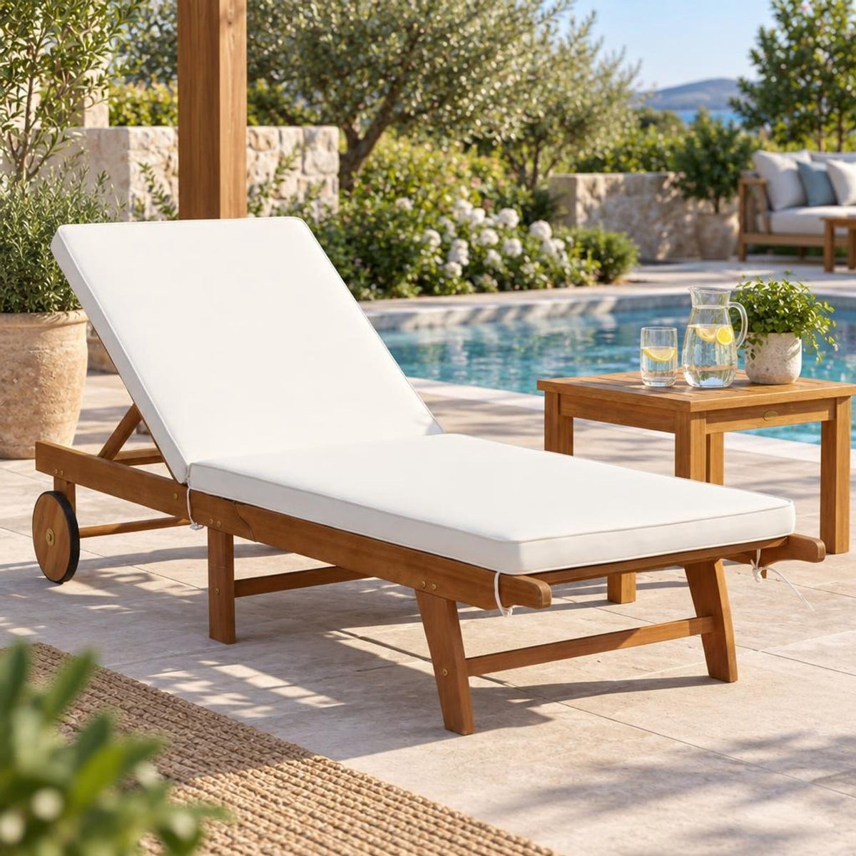 Airfind Patio Folding Eucalyptus Wood Chaise Lounge with 5, 400 lbs Capacity, Eucalyptus Wood Sponge Polyester Frame, Wood