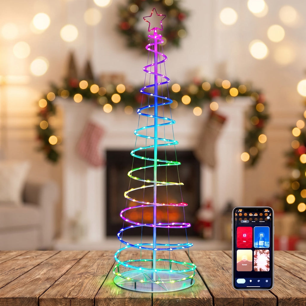Airfind 6 Feet Light Up Spiral Christmas Tree with Tree Top Star, PVC Metal Tree Height: 6 ft Tree Width: 21.5in Frame, White
