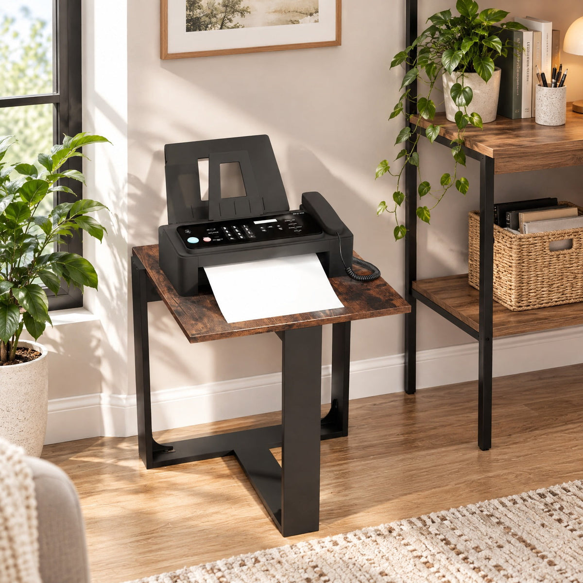 Airfind Industrial Sofa End Table with Metal Frame-1, 110 lbs Capacity, Engineered Wood Metal Frame, 20 x 20 x 20 Footprint, Rustic Brown Black
