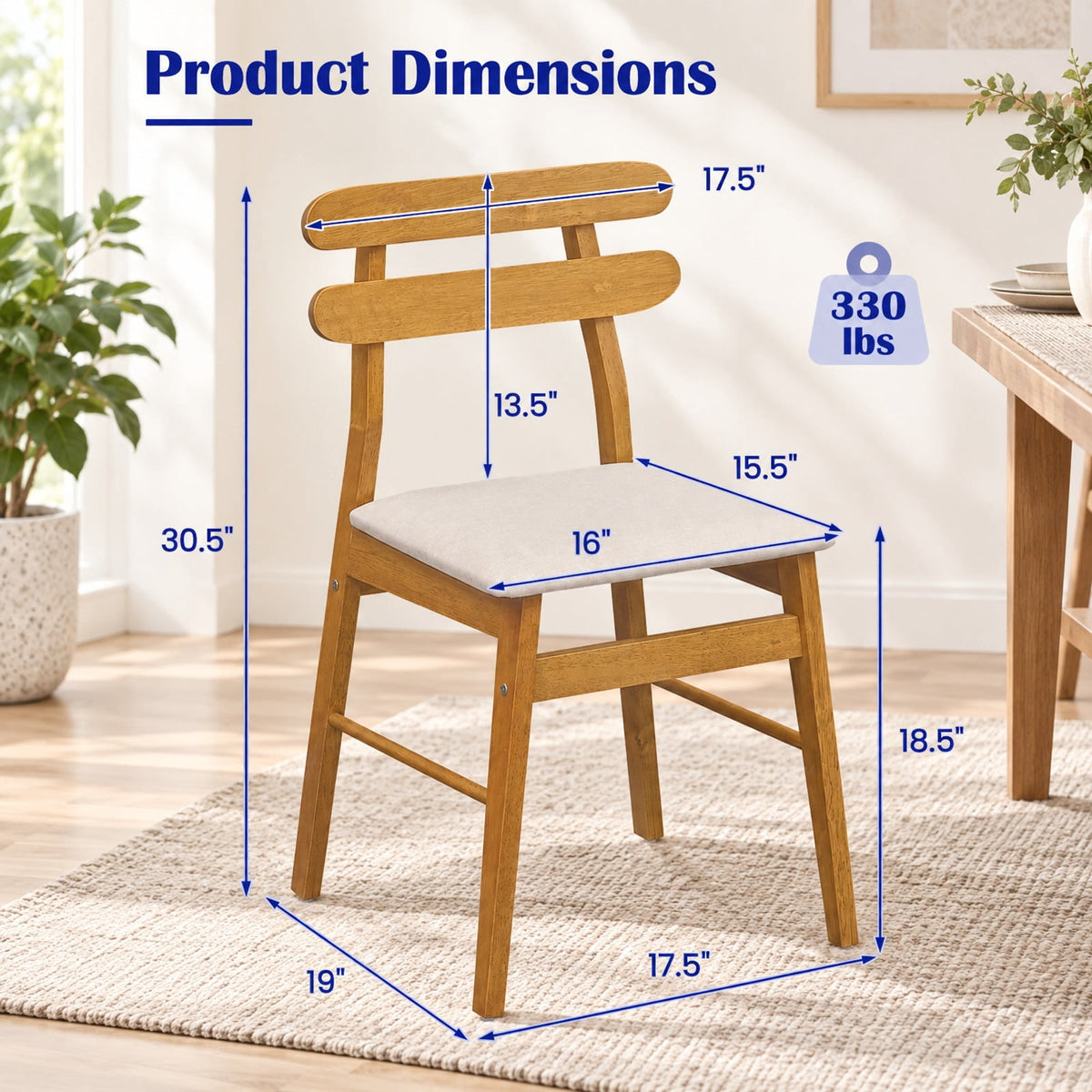 Airfind Dining Chairs, Set of 4 Upholstered, with Padded Seat and Solid Wood Legs, 330 lbs Capacity, Engineered Wood Sponge Engineered Wood, Natural