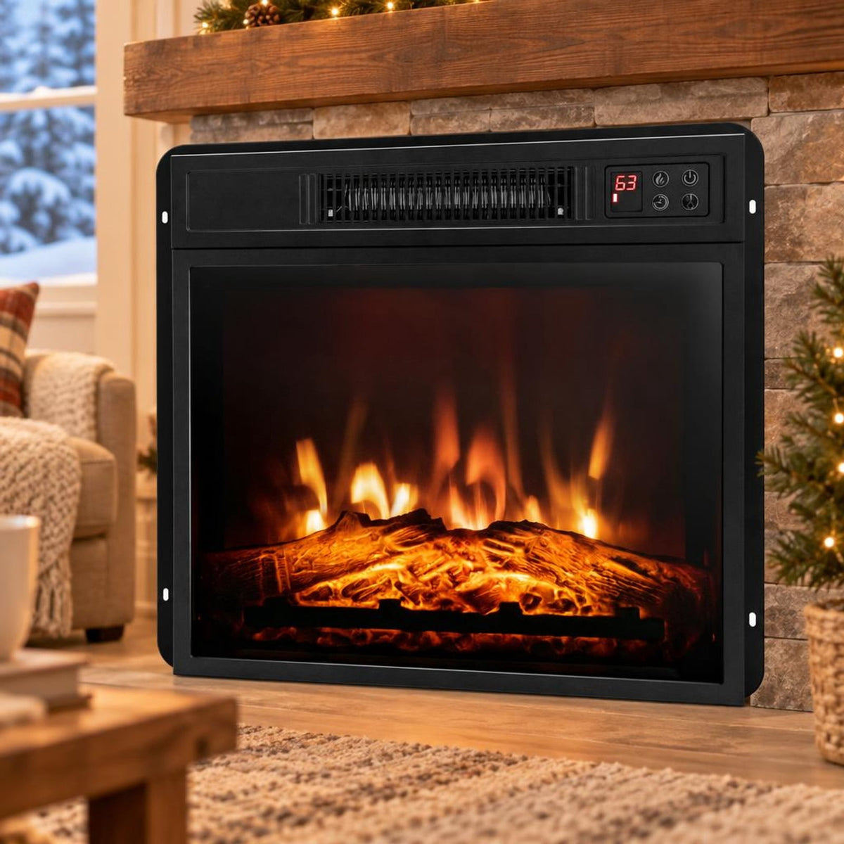 Airfind 18 Inch Electric Fireplace Inserted with Adjustable LED Flame, Iron glass Frame, 3-level adjustable 3D realistic flame effects
