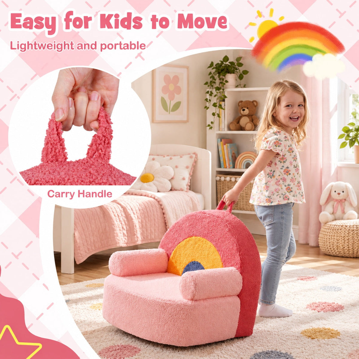 Airfind Kids Sofa Toddler Foam Couch with Soft Fleece Fabric Cover, Teddy Fleece Fabric Frame, for 3+ years old, 21.5in x 17.5in x 17.5in Footprint