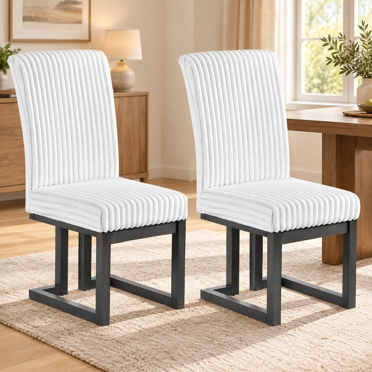 Airfind Upholstered Dining Chairs Set of 2 with Rubber Wood Legs and Padded Seat for Dining Room, 330 lbs Capacity, Rubber Wood Frame, Beige