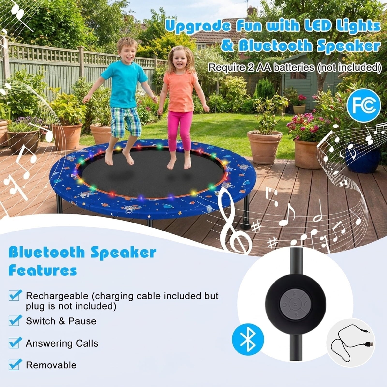 Airfind 36 Inch Mini Trampoline for Kids with LED Lights, Bluetooth