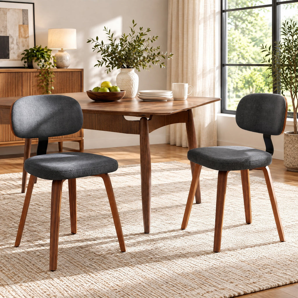 Airfind Chenille Fabric Upholstered Wooden Kitchen Chairs Set of 2, 330 lbs Capacity, Chenille Sponge Bentwood Metal Frame, Dark Gray