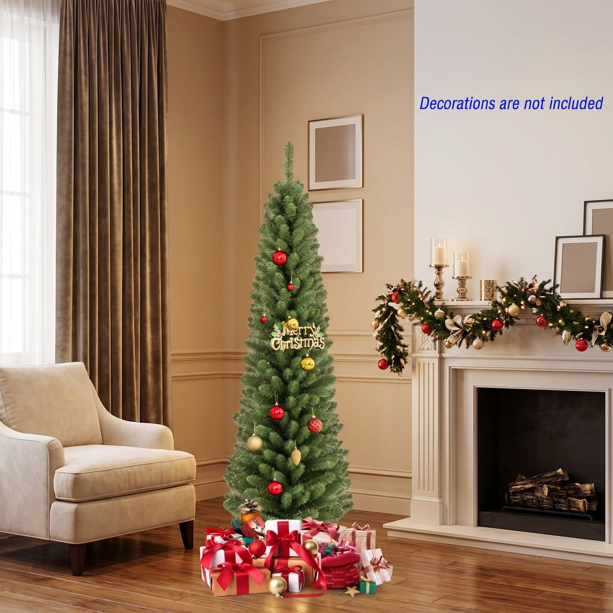 Airfind 5/6/7/8 Feet Pencil Christmas Tree with 295/392/523/671 Memory Wire Branch Tips and Upgraded Metal Stand-5 feet, Green
