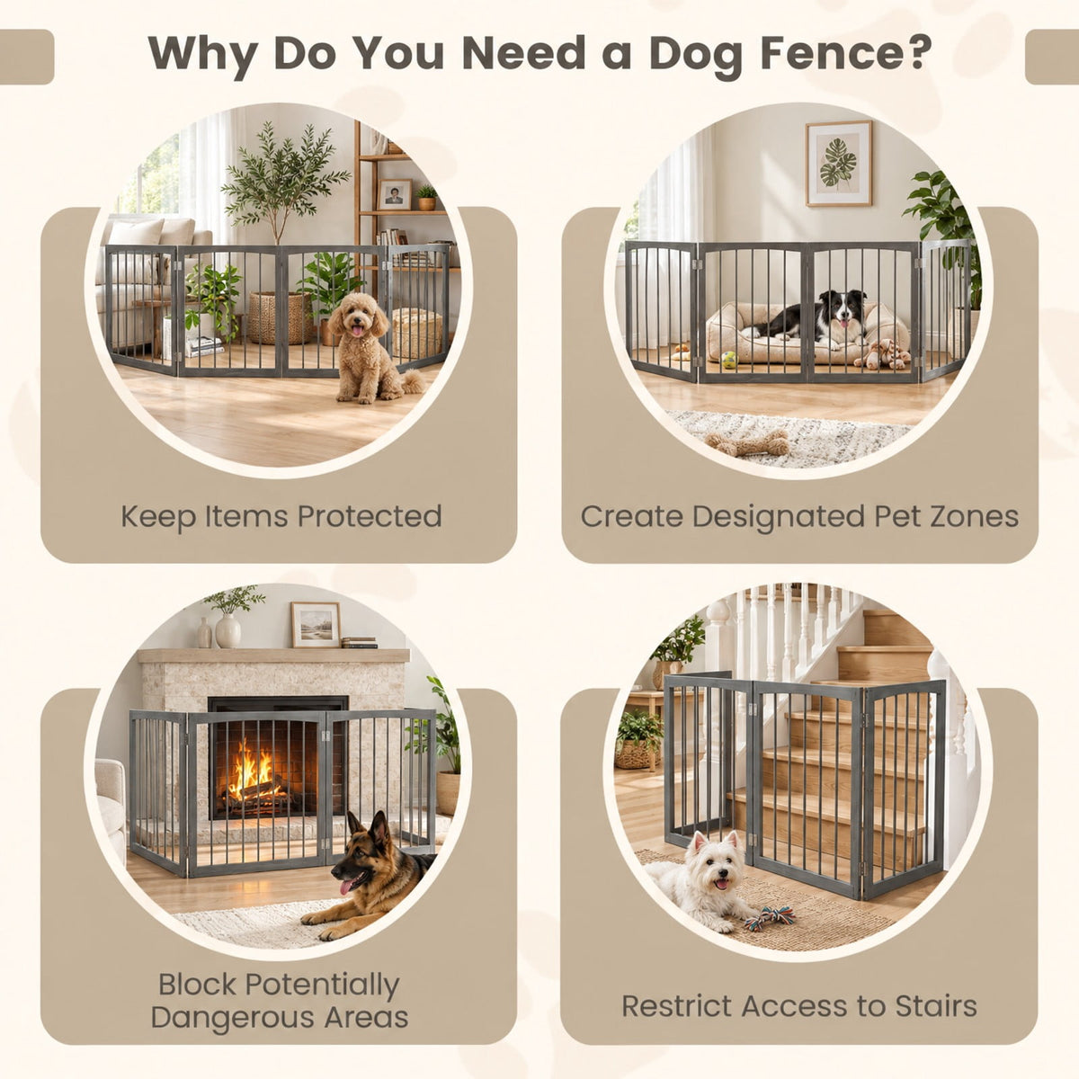 Airfind Wooden Pet Fence, 83 inch L x 30 inch H Dog Gate 4-Panel, for Indoor, Fir Wood Fully Expandable Frame, 21 Inch x 2.2 Inch x 30 Inch Footprint, Gray