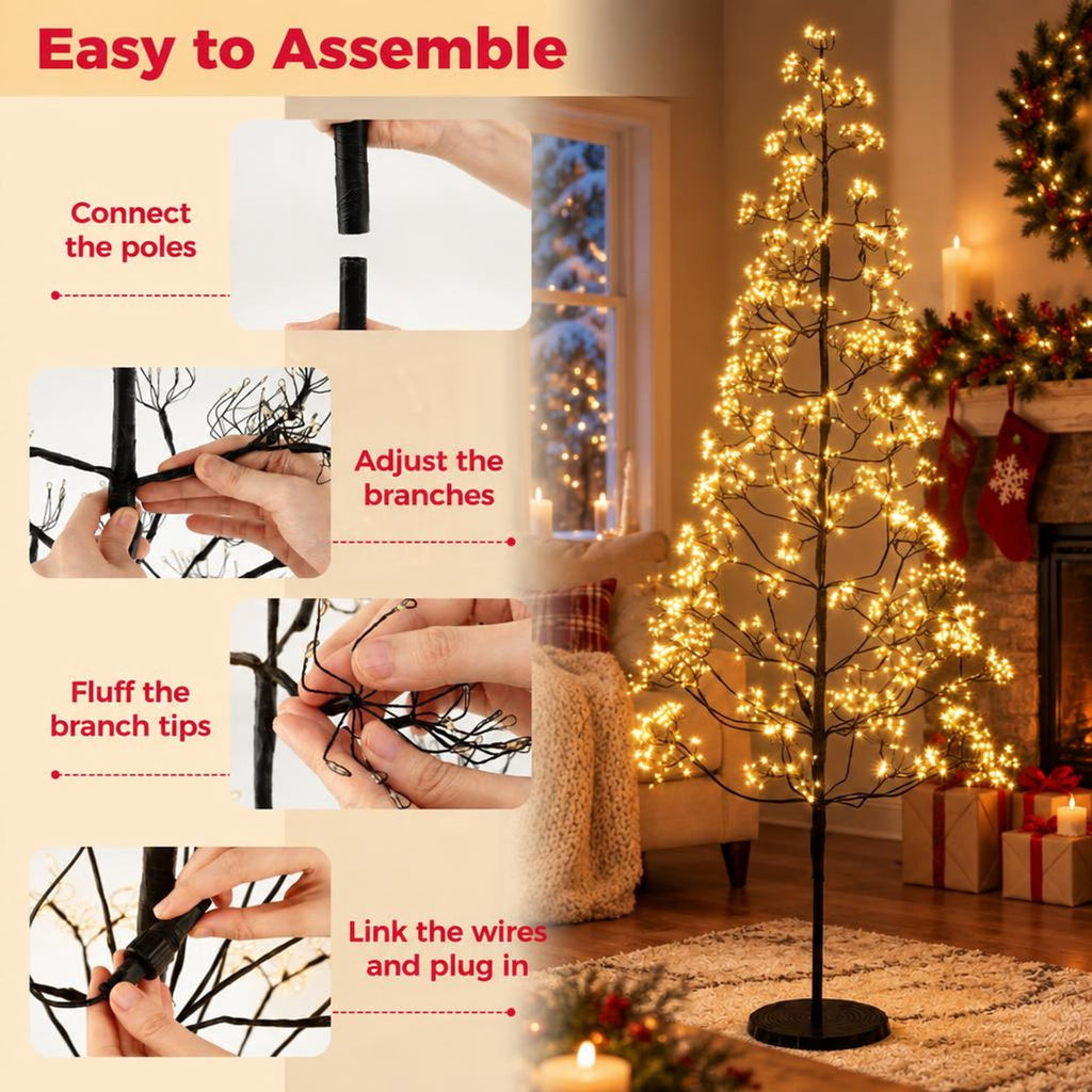 Airfind 5/6/7 FT Lighted Alpine Tree with Warm White Light LED Lights Pre-lit Artificial Cedar Tree with Weighted Base-6ft, White