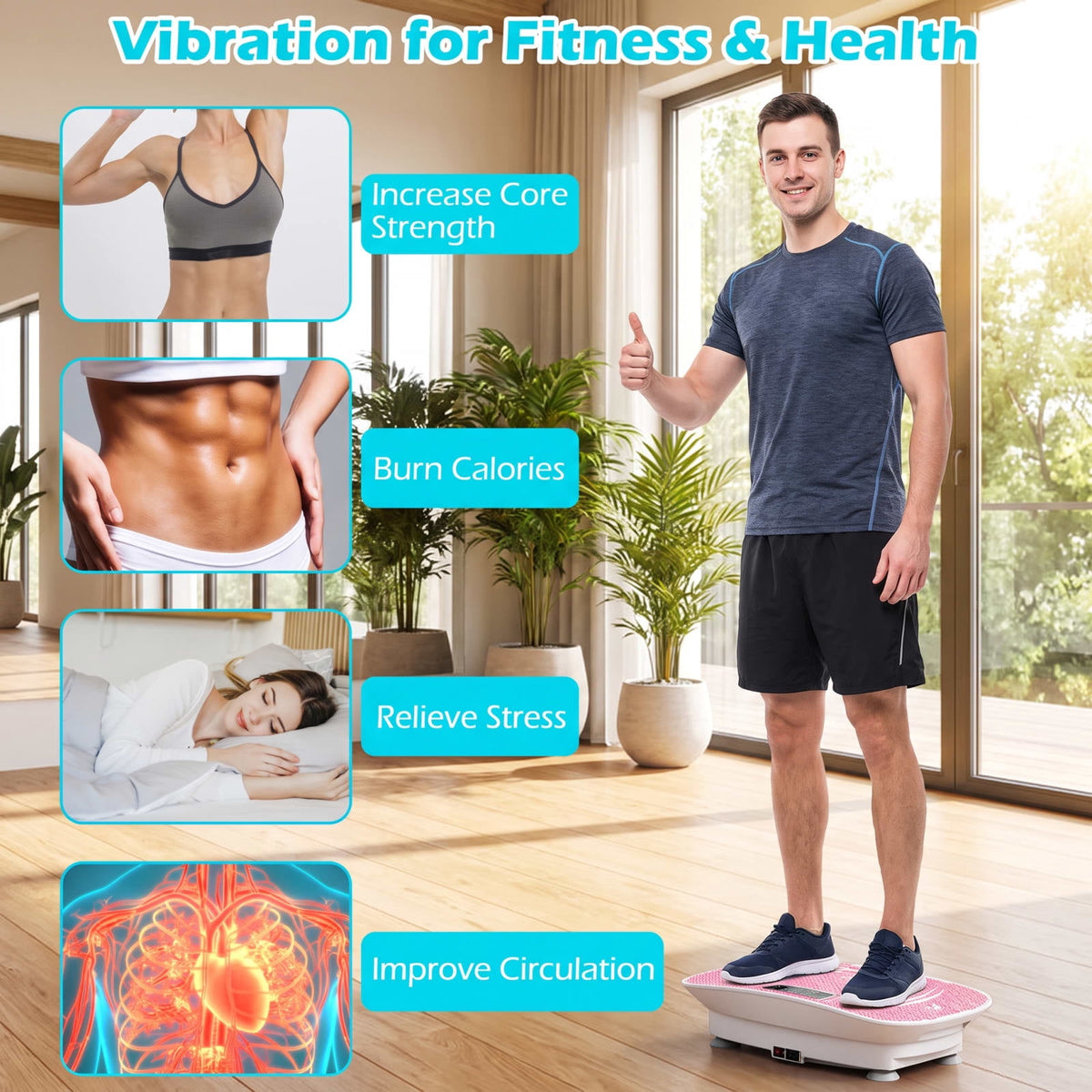 Airfind Vibration Plate Exercise Machine with 10 Speed Levels and Remote for Whole Body Workout Lymphatic Drainage, White