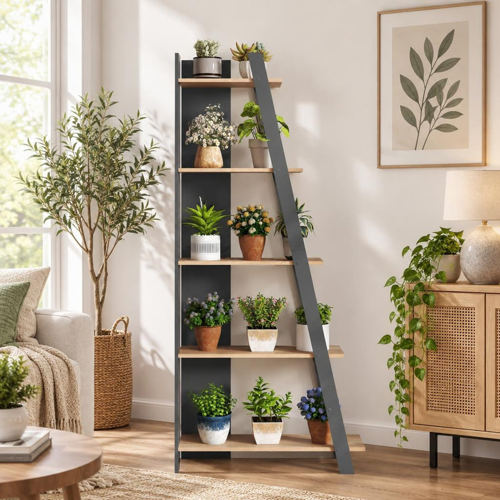Airfind 5-Tier Modern Bookshelf Narrow Vertical Display Shelf for Small Space, Shelf 51 lbs Total Capacity, Engineered Wood Frame, Gray