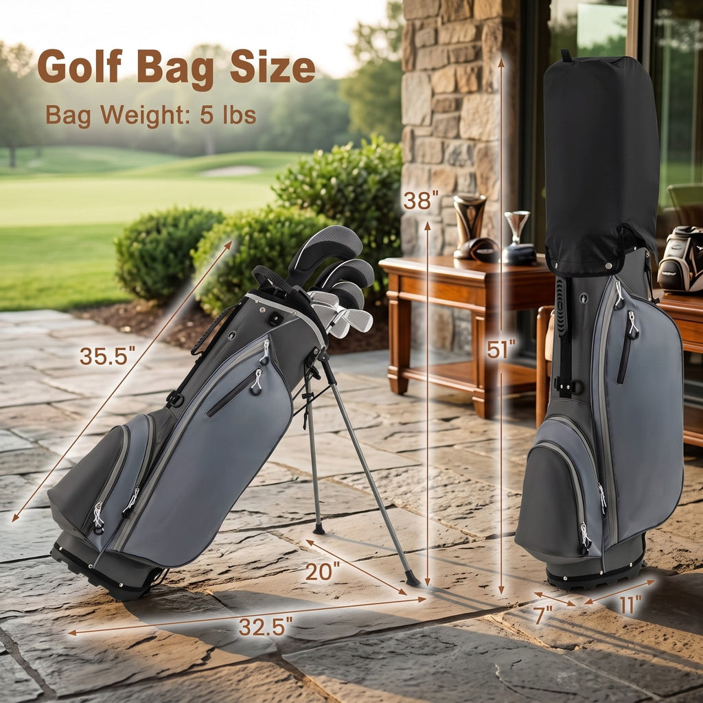 Airfind Mens Complete Golf Club Package Set, 10-Piece Right-Handed Kit with 460cc Driver, Fairway Wood, Hybrid, Irons, Putter and Stand Bag, Gray
