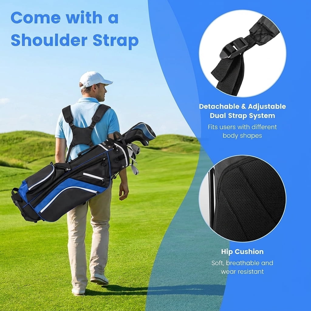 Airfind 14-Way Stand Bag with Cushioned Hip Strap and Rain Hood for Walking Rounds, Blue
