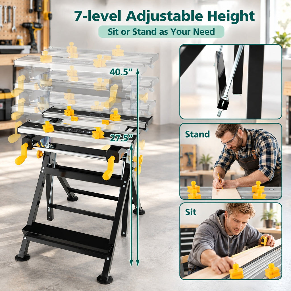 Airfind Folding Work Table with Tiltable Platform and 7-level Adjustable Height, 220 lbs Capacity, Aluminum Metal Frame, Black