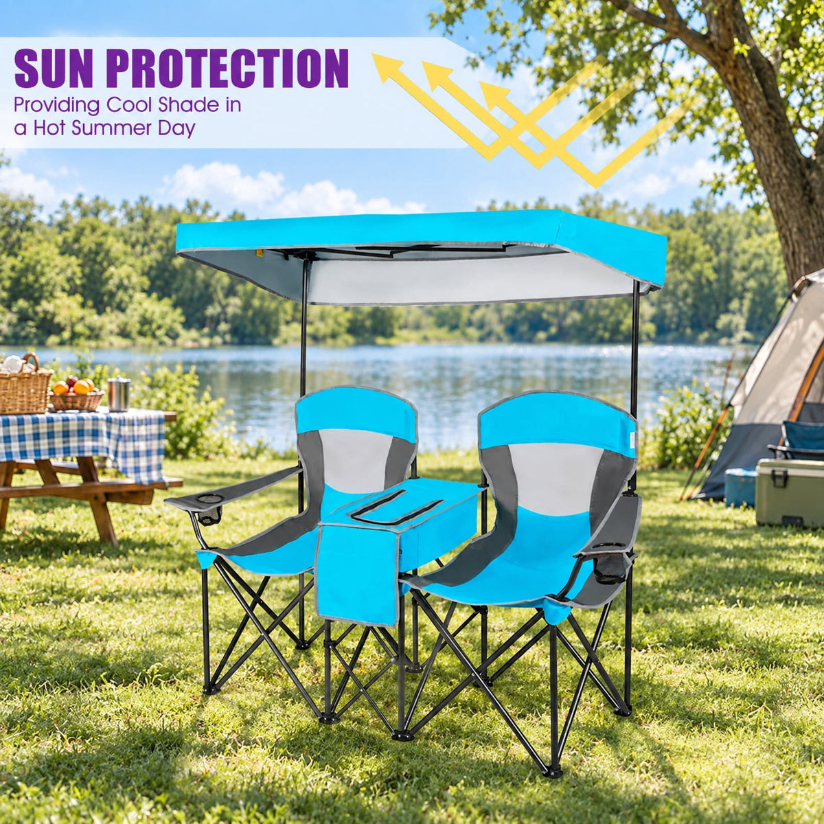 Airfind Patented Portable Folding Camping Canopy Chairs with Cup Holder, Steel oxford fabric Frame, 55.5 x 28.5 x 59.5 (L x W x H) The Footprint