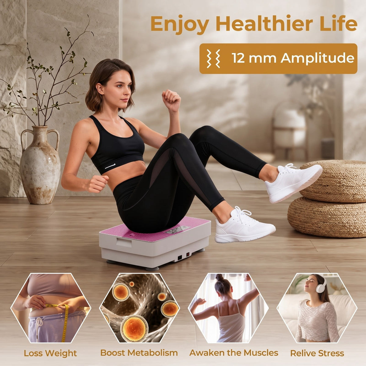 Airfind Vibration Plate Exercise Machine with Gravity Sensor and Wireless Remote, 10-Speed Whole Body Vibration Platform for Home Gym Fitness Weight Loss Toning, Pink